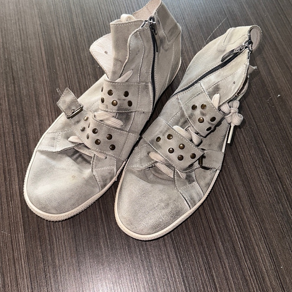 Mens TT bagall? Grey leather made in Italy high top sneakers size 45